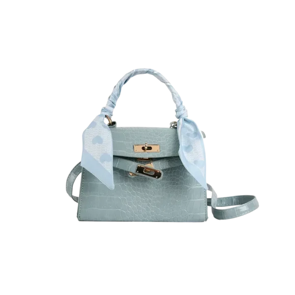 Blue PU leather crossbody handbag with scarf