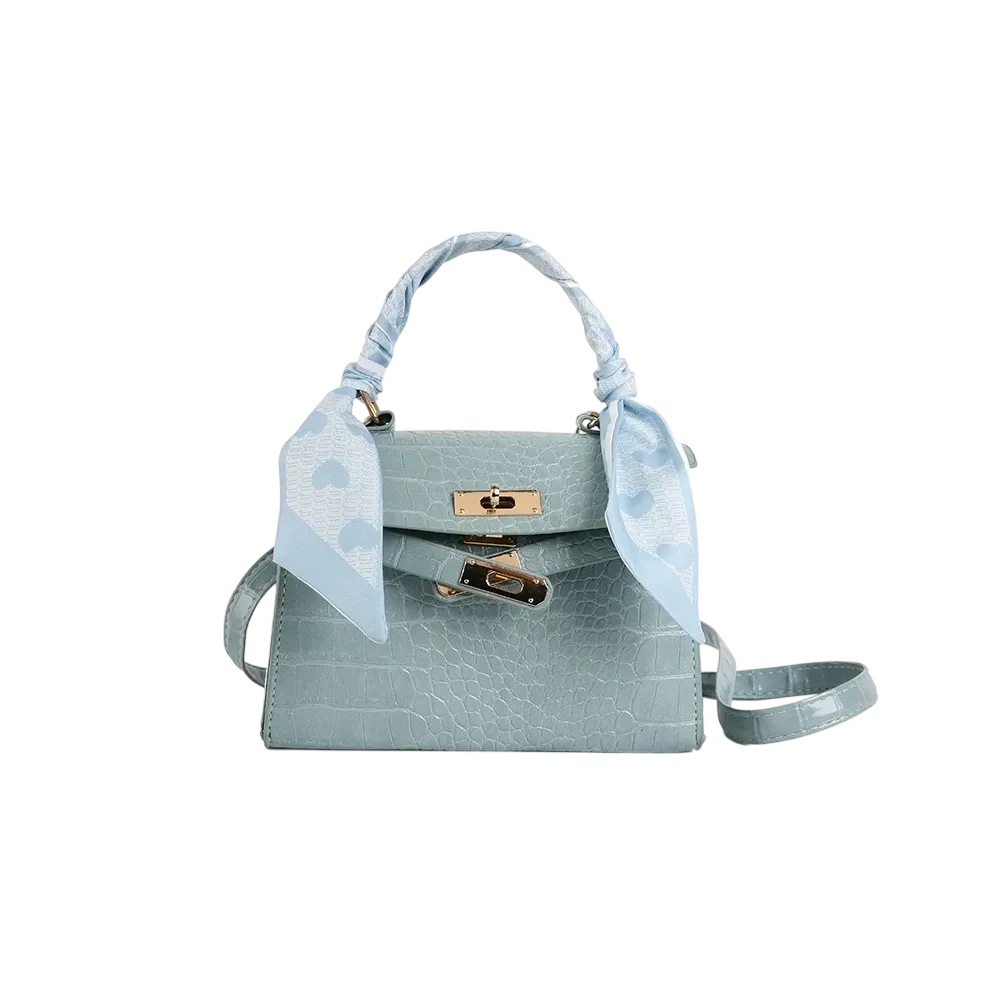 Blue PU leather crossbody handbag with scarf