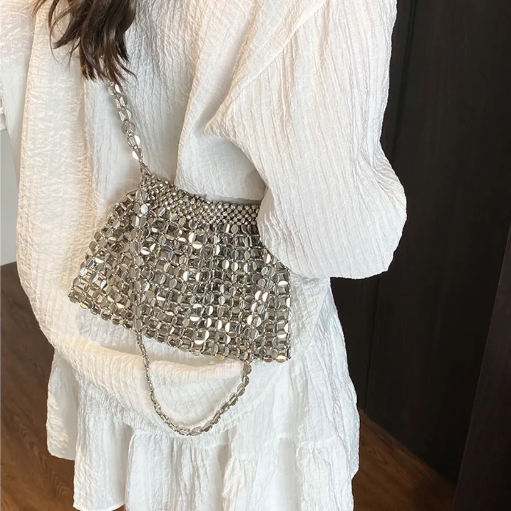 Silver crystal crossbody bag for women
