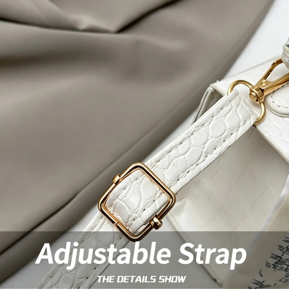 White croc texture crossbody bag with adjustable strap