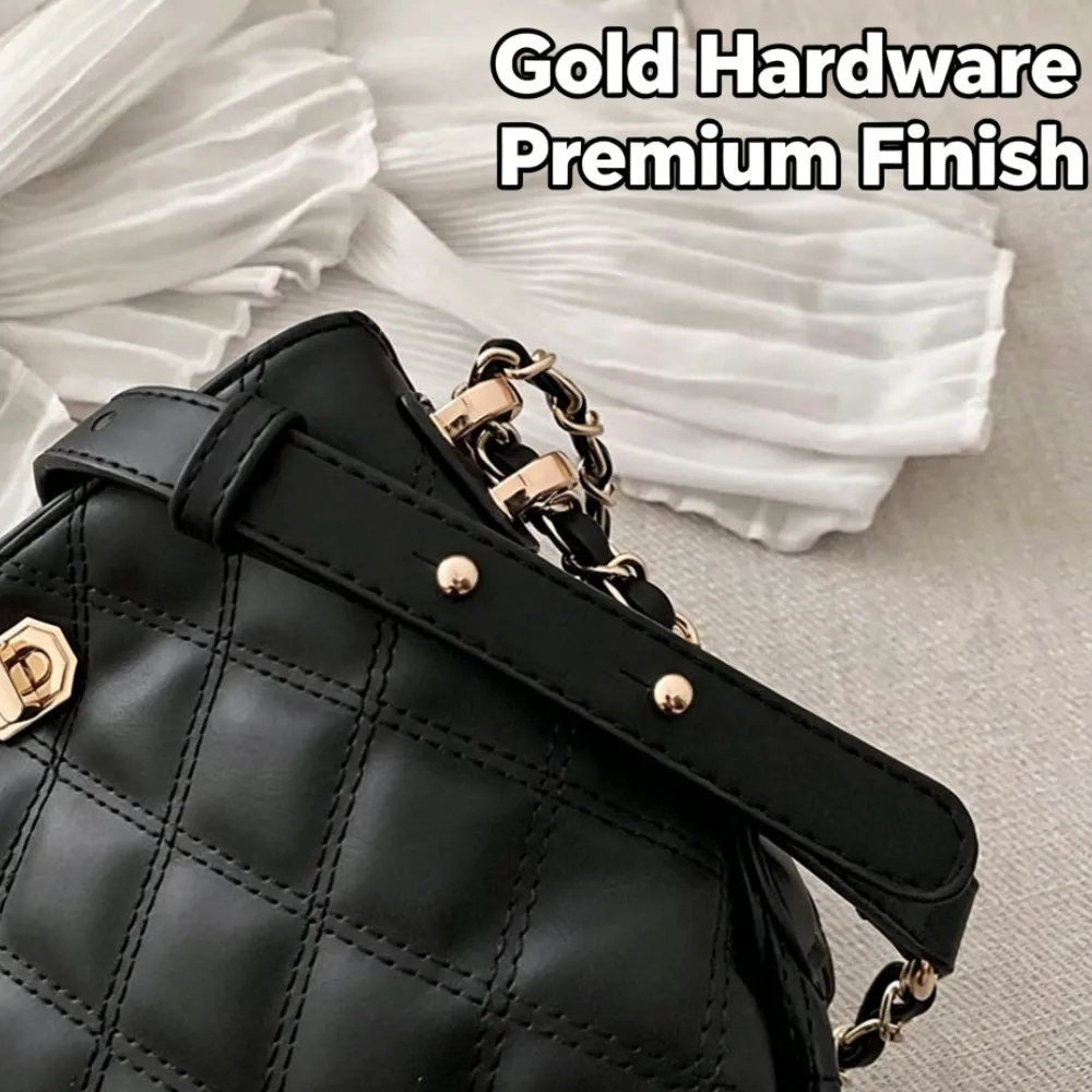 Black quilted crossbody bag with gold hardware clasp