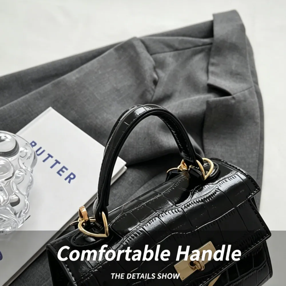 Black croc texture crossbody bag with comfortable handle