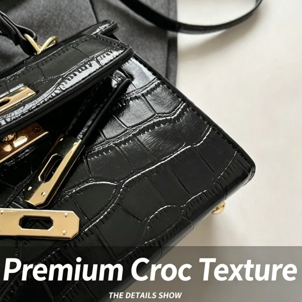 Black croc texture crossbody bag with premium croc texture