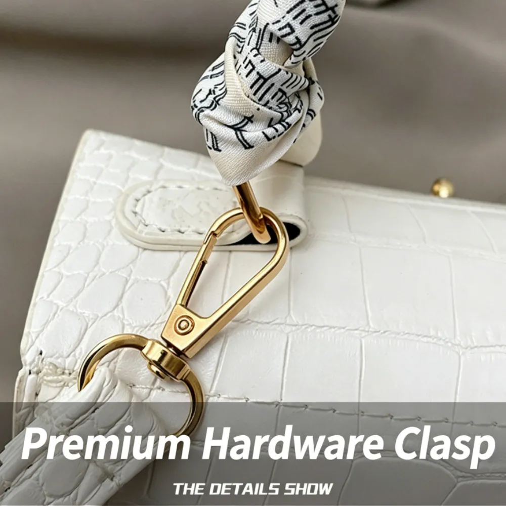 White croc texture handbag with premium gold clasp