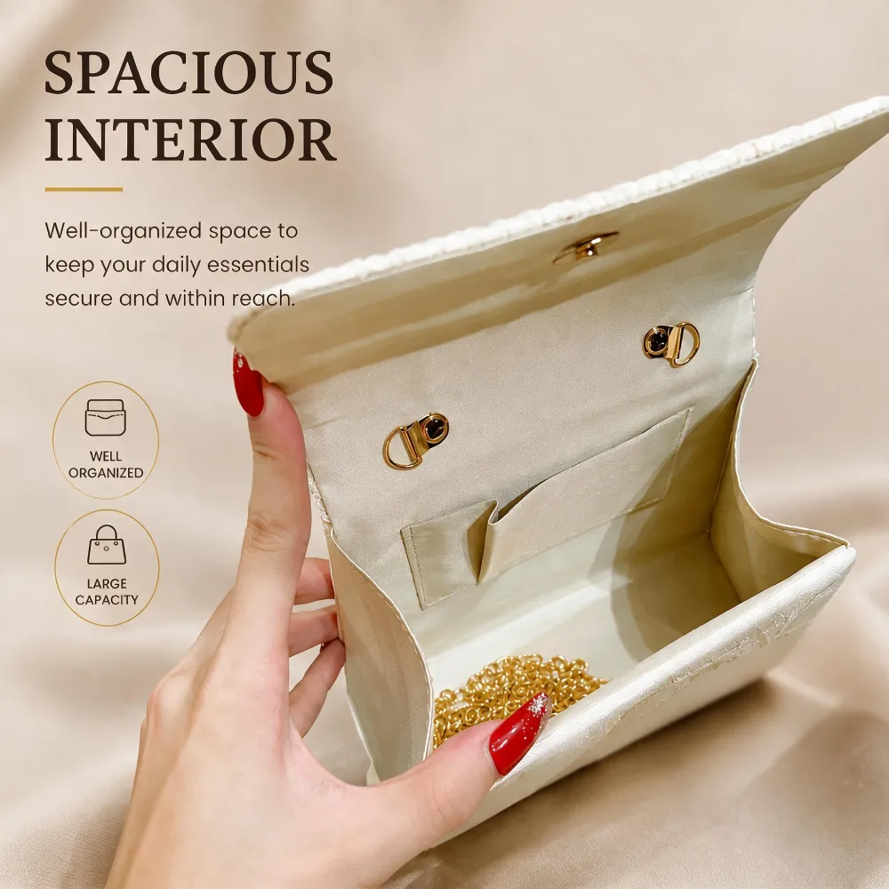 Spacious interior women handbag with organized storage