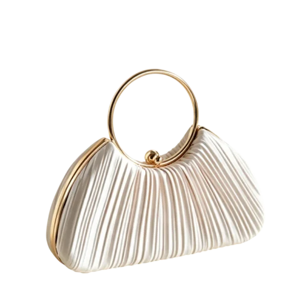 Beige pleated ring handle bag