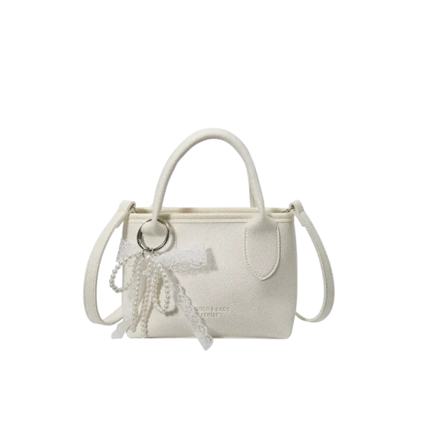 White PU handbag with pearl bow