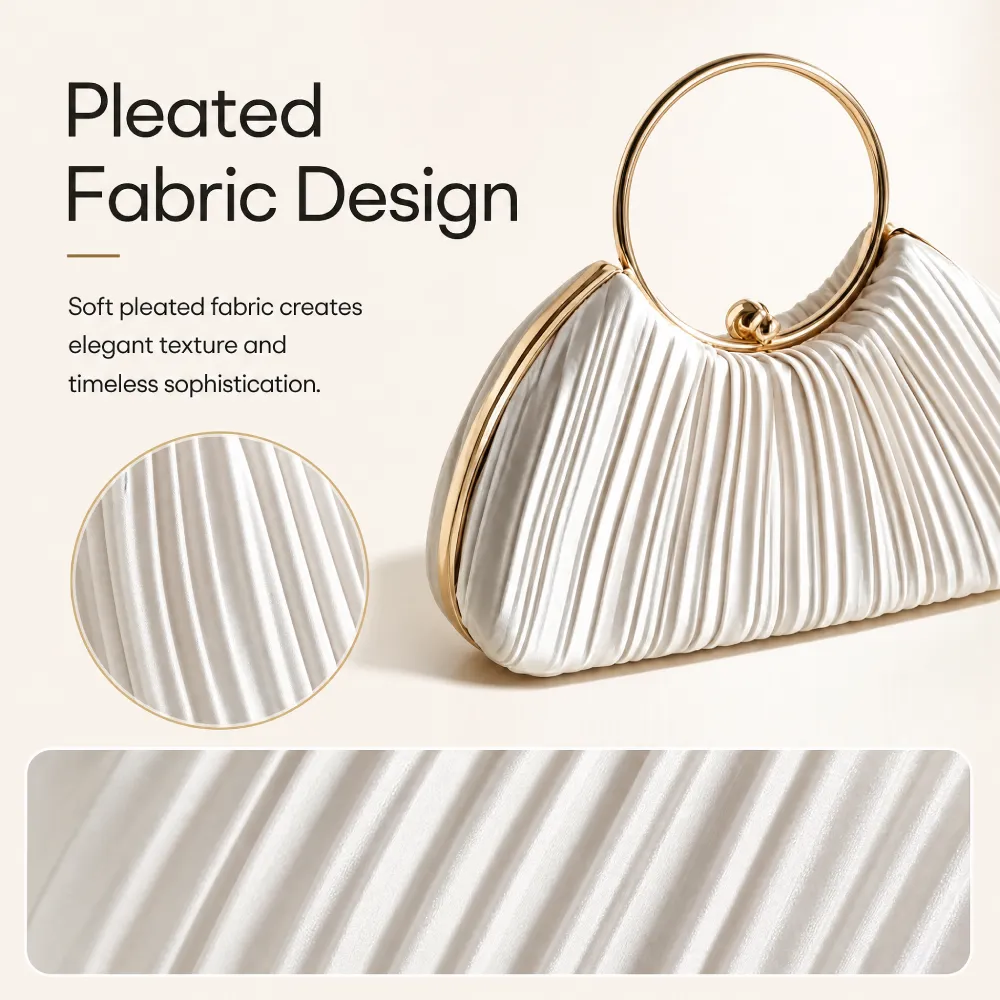 Pleated fabric handbag for women with elegant texture