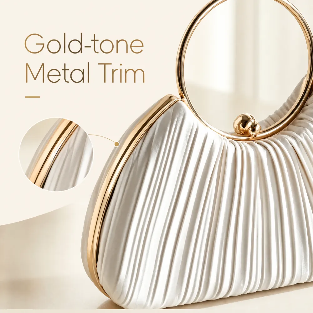 women handbag with gold-tone metal trim and ring handle