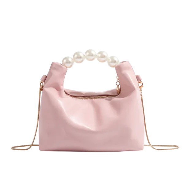 Crodar pink handbag for women with pearl handle and shoulder strap