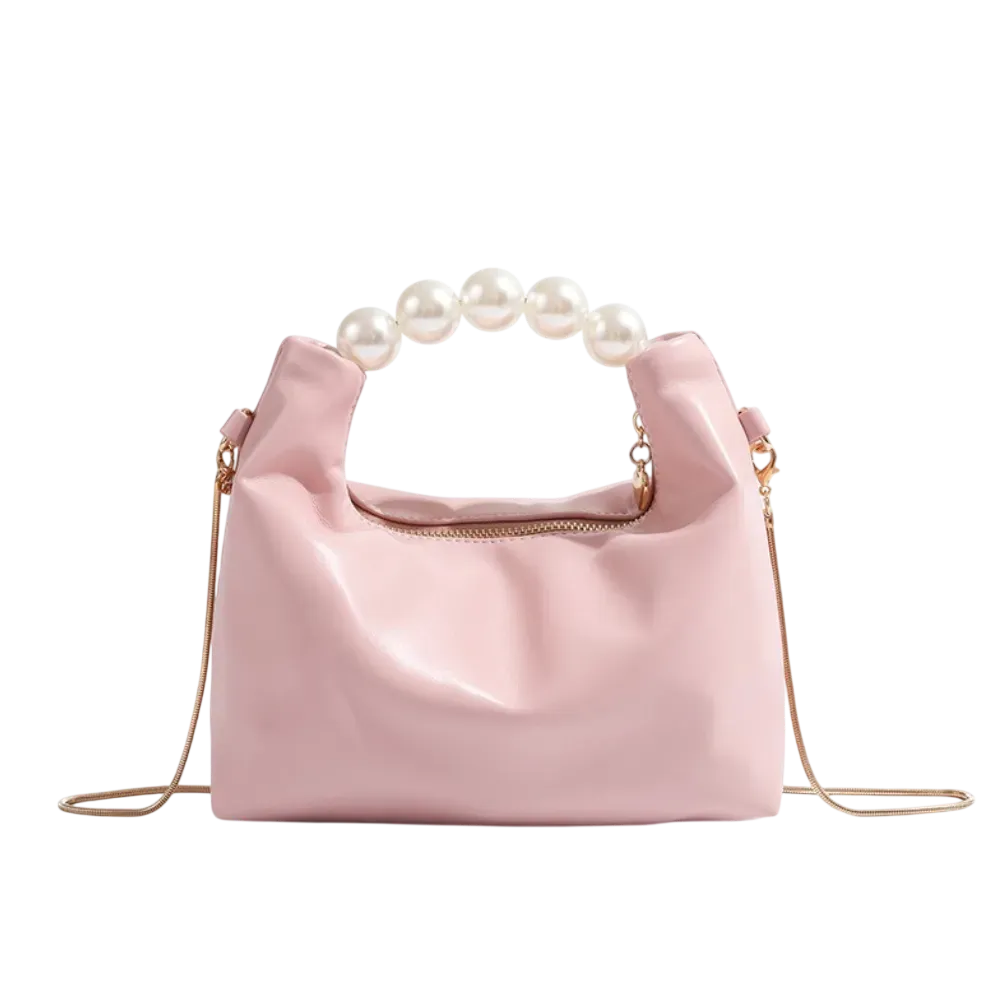 Crodar pink handbag for women with pearl handle and shoulder strap