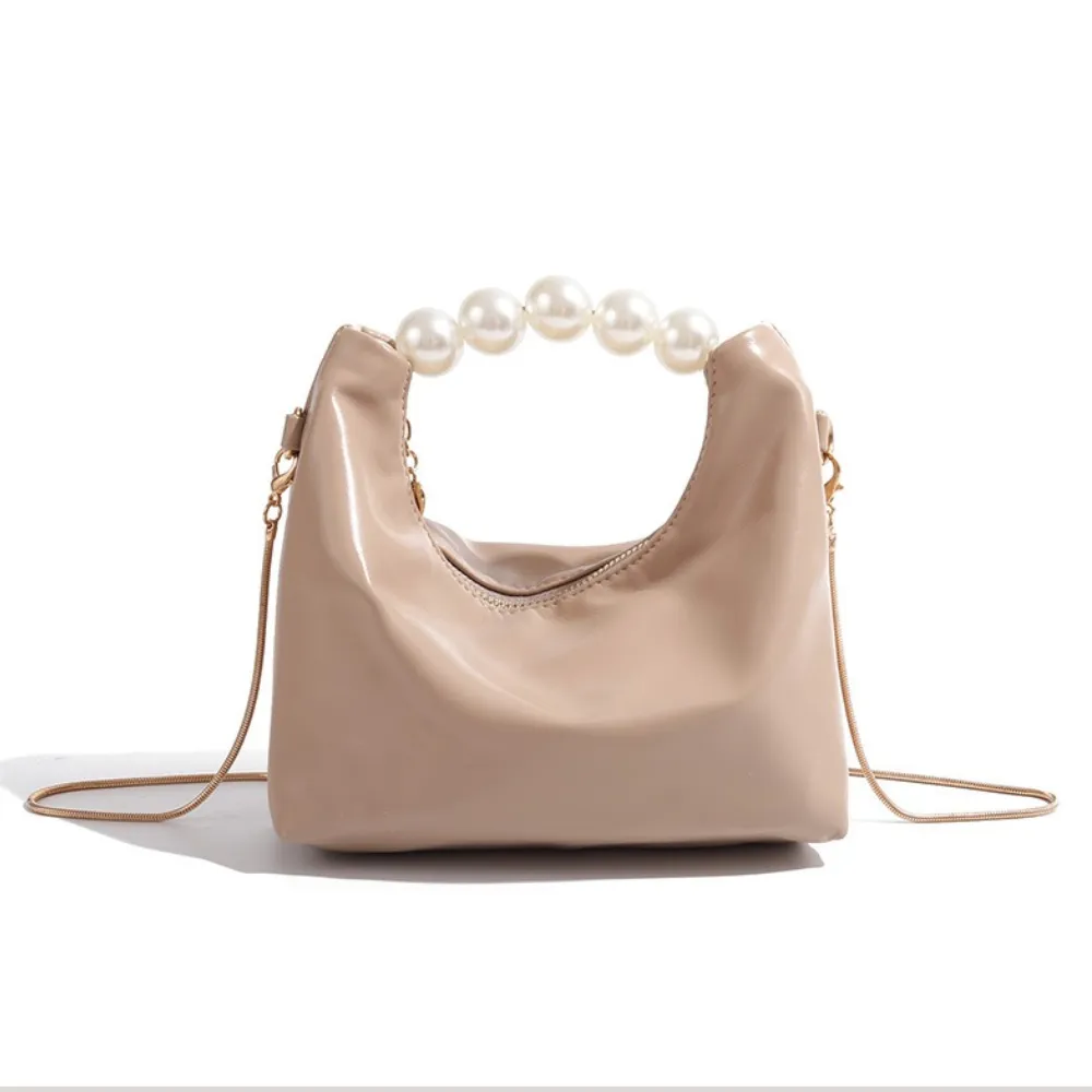 Crodar apricot handbag for women with pearl handle and strap