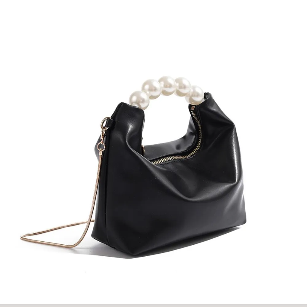 Crodar black handbag for women with pearl handle