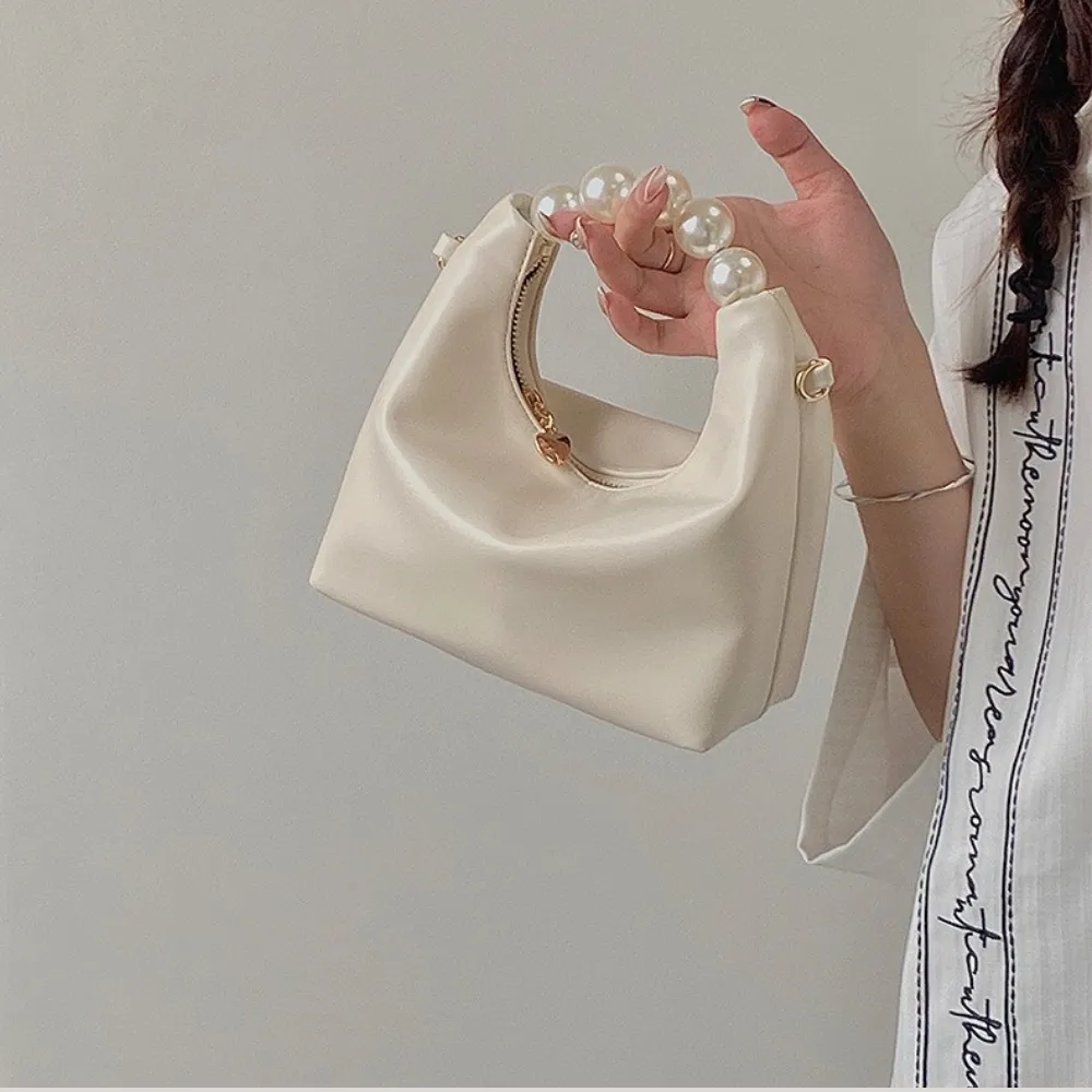 Crodar cream handbag for women with pearl handle