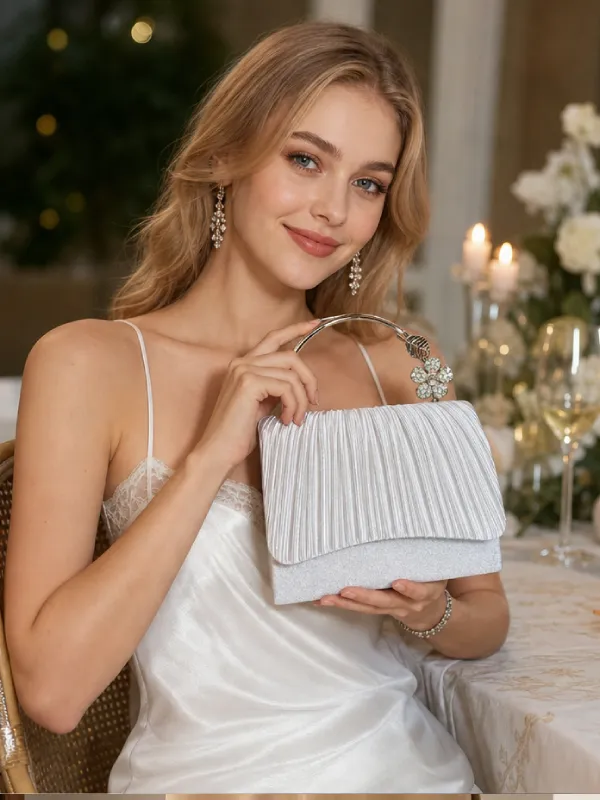 Silver pleated handbag for women