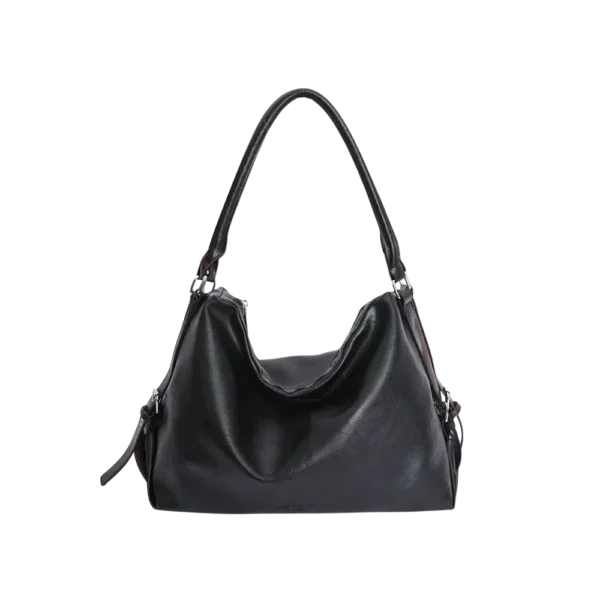 Black leather shoulder bag for women