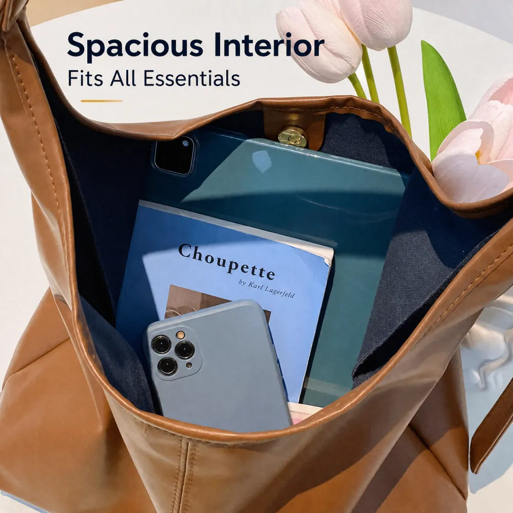 large capacity leather shoulder bag for women with spacious interior