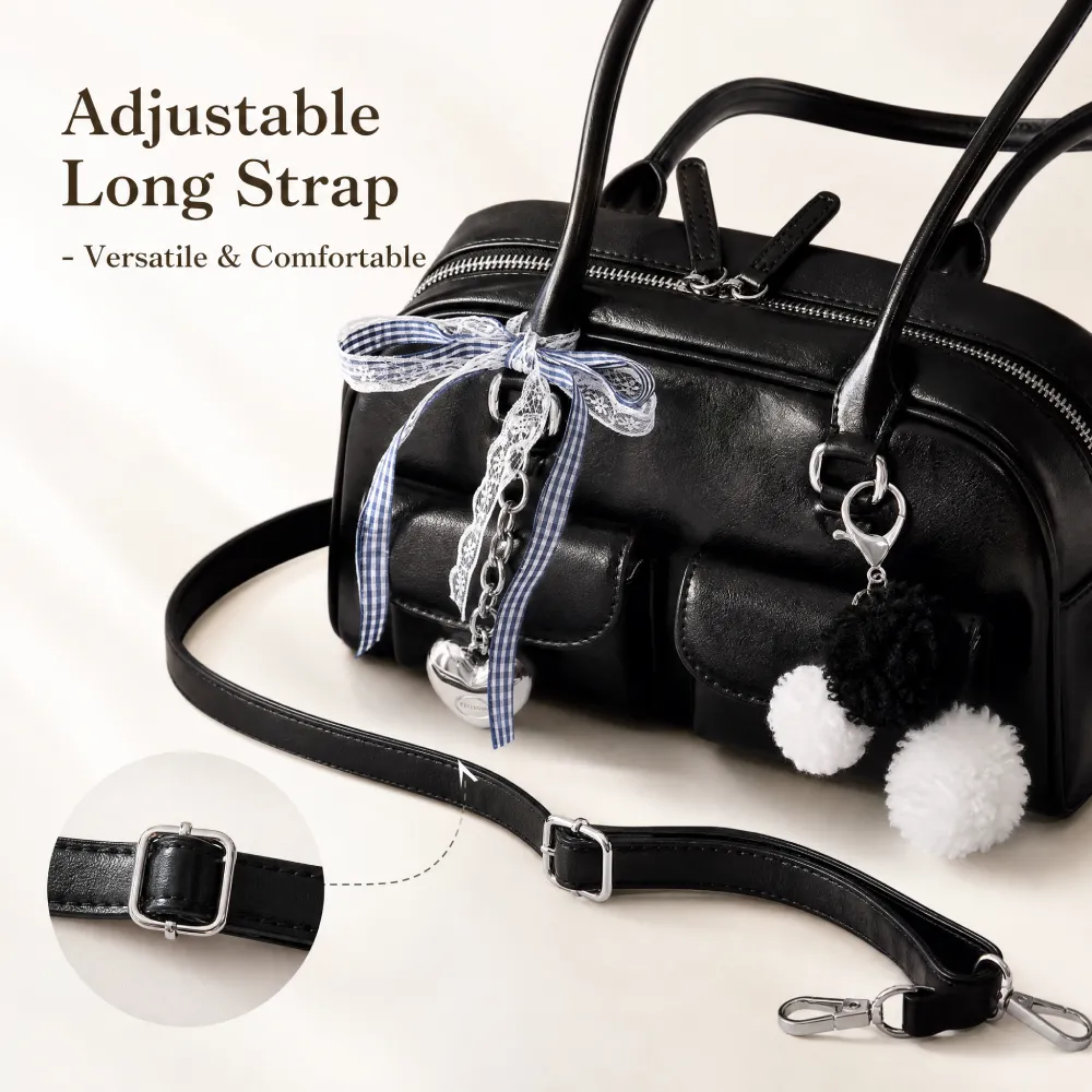 PU leather shoulder bag for women with adjustable long shoulder strap