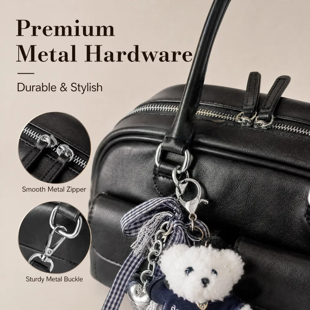 women’s PU leather shoulder bag with premium metal hardware and zipper