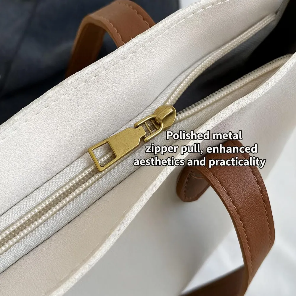polished metal zipper women’s leather shoulder bag