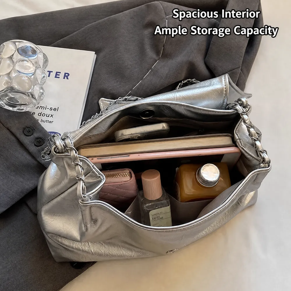 Large capacity leather handbag interior with organized storage
