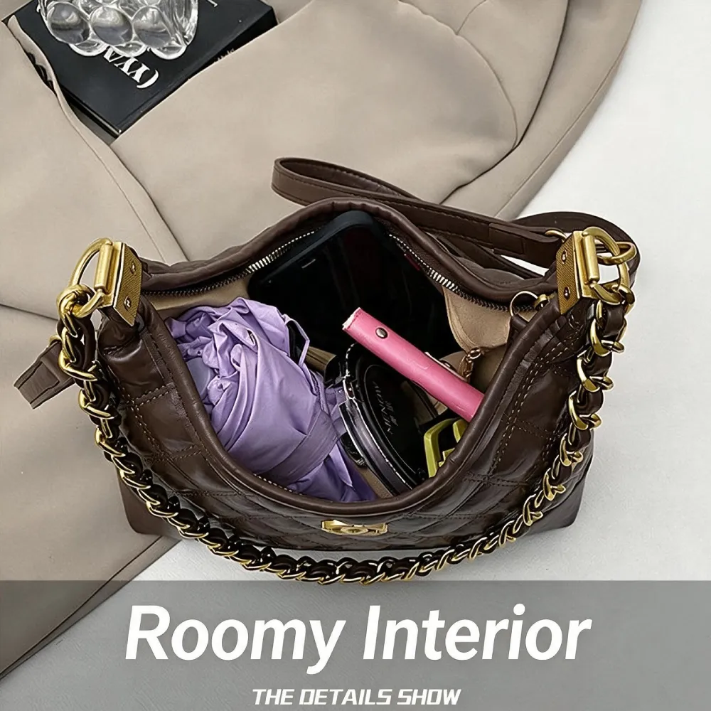 Spacious interior of women's leather shoulder bag for daily essentials