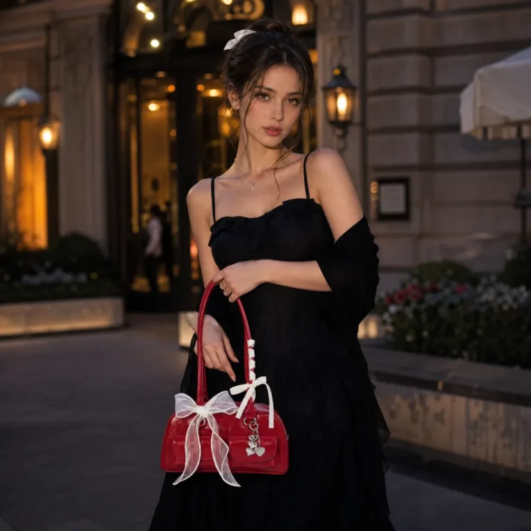 Woman wearing a pink shoulder bag for women