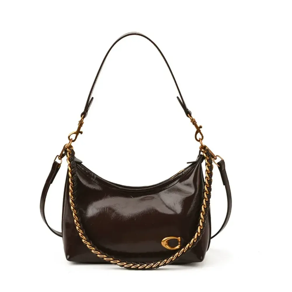 Brown shoulder bag with curved silhouette