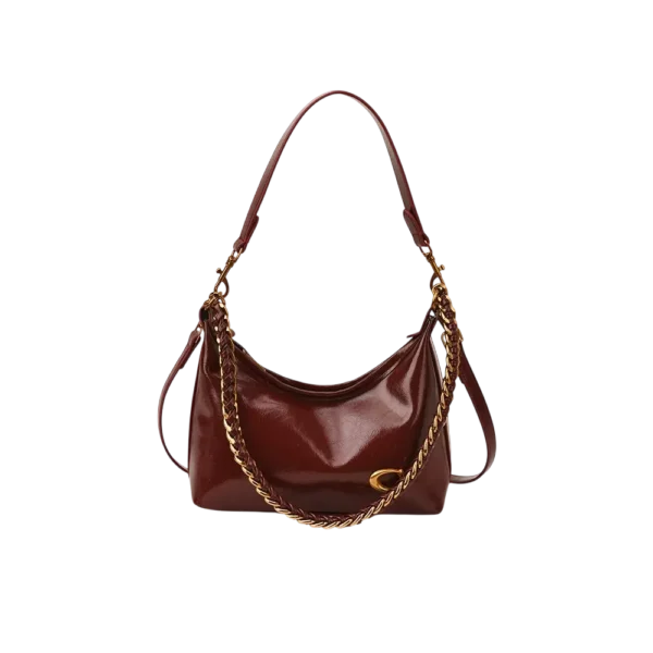 Red leather shoulder bag for women