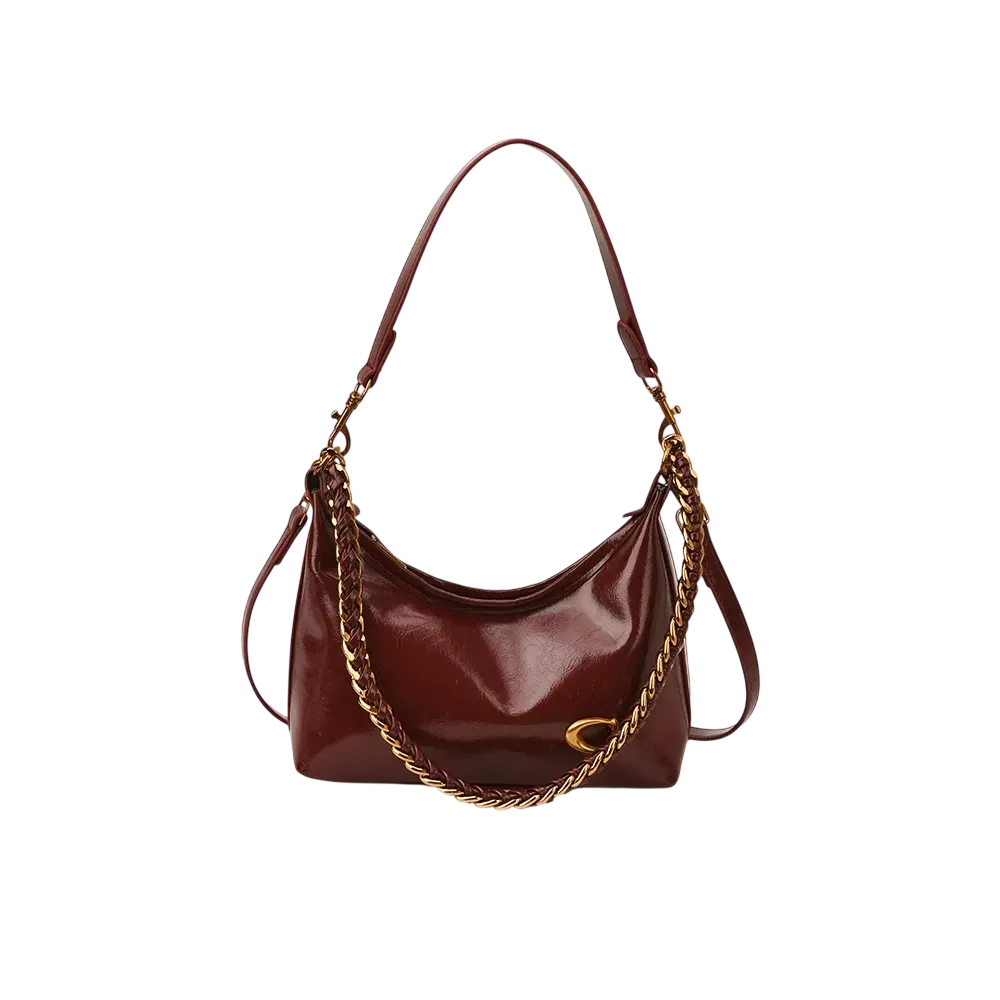 Red leather shoulder bag for women