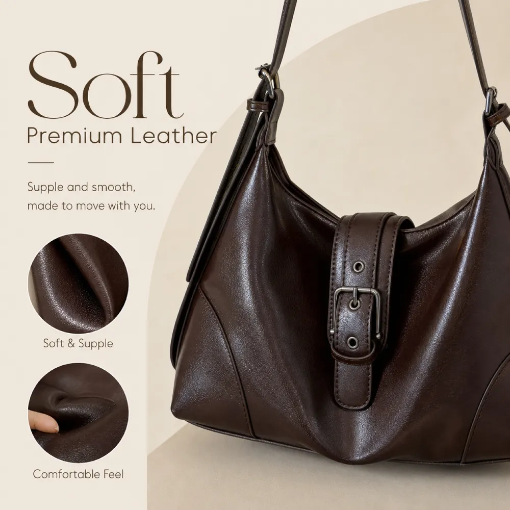 Soft brown PU leather shoulder bag for women