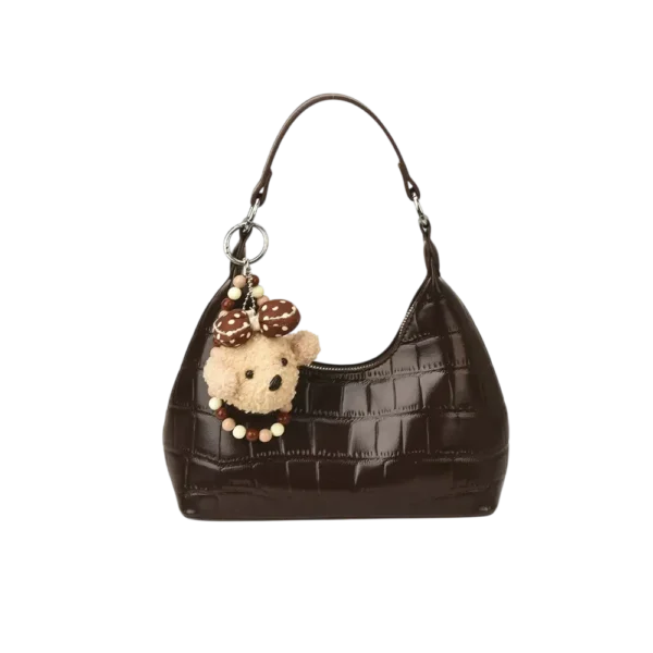 Brown vintage handbag for women with teddy bear charm
