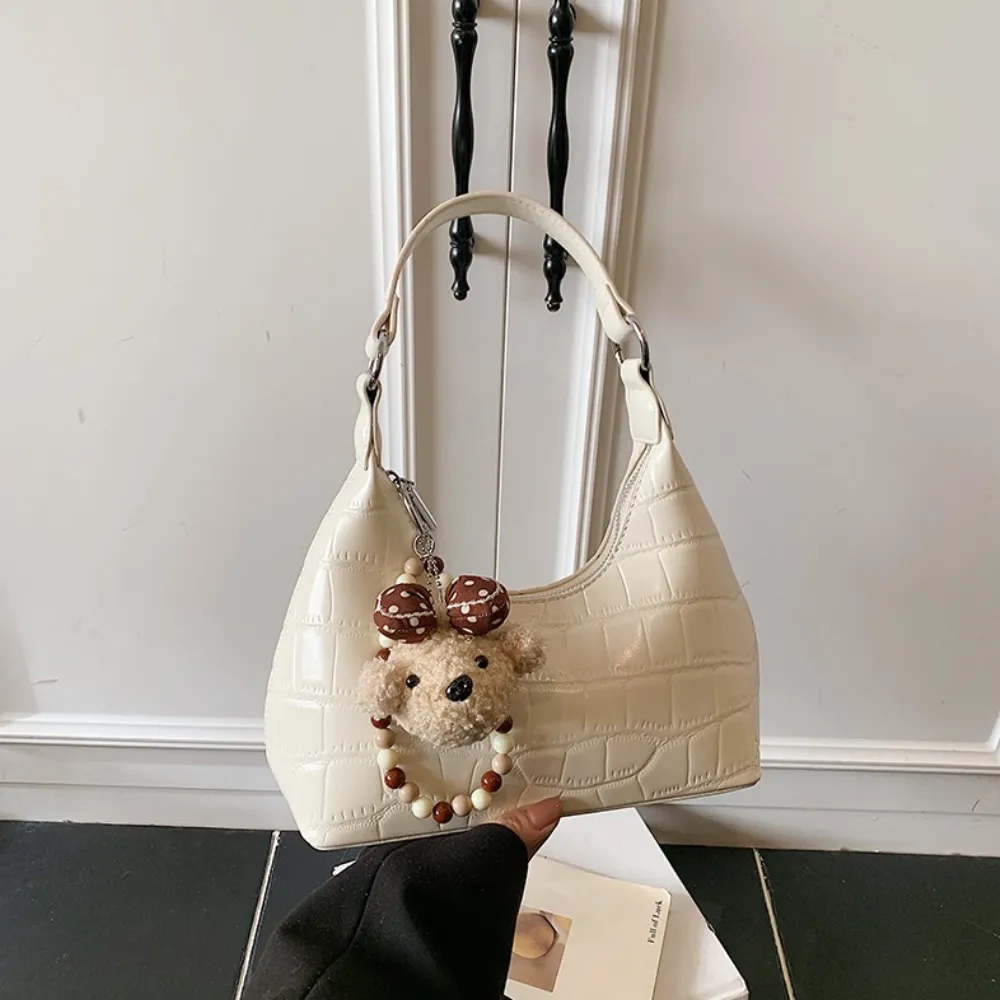 White vintage handbag for women with teddy bear charm