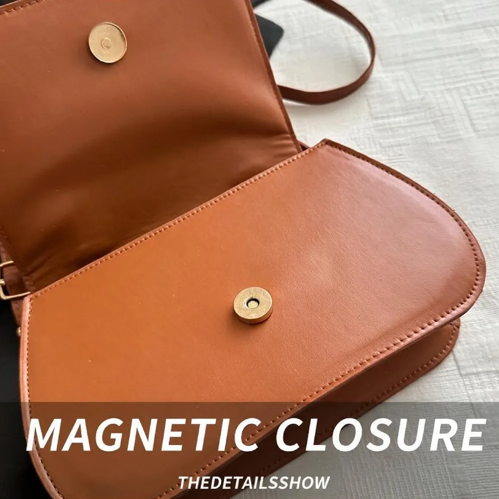 Brown women handbag with secure magnetic closure