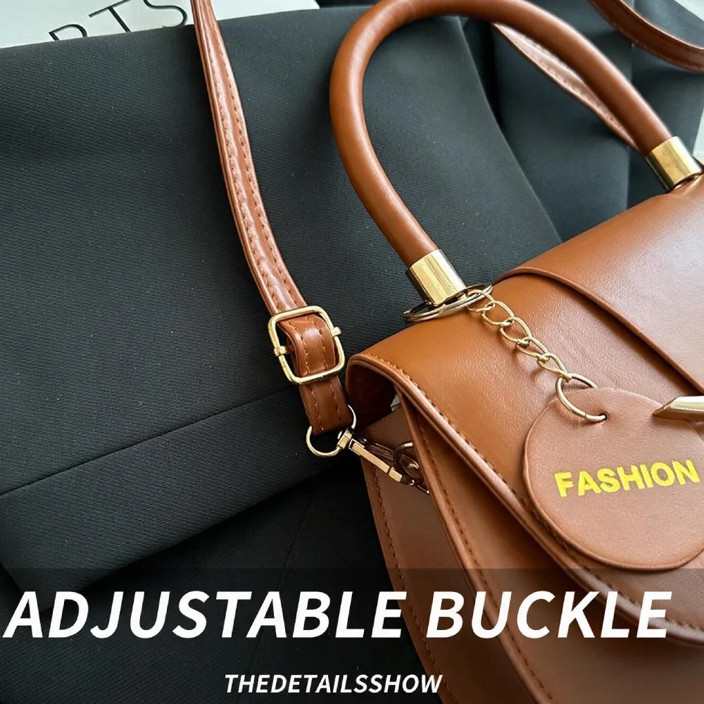 Brown handbag for women with adjustable shoulder strap and buckle