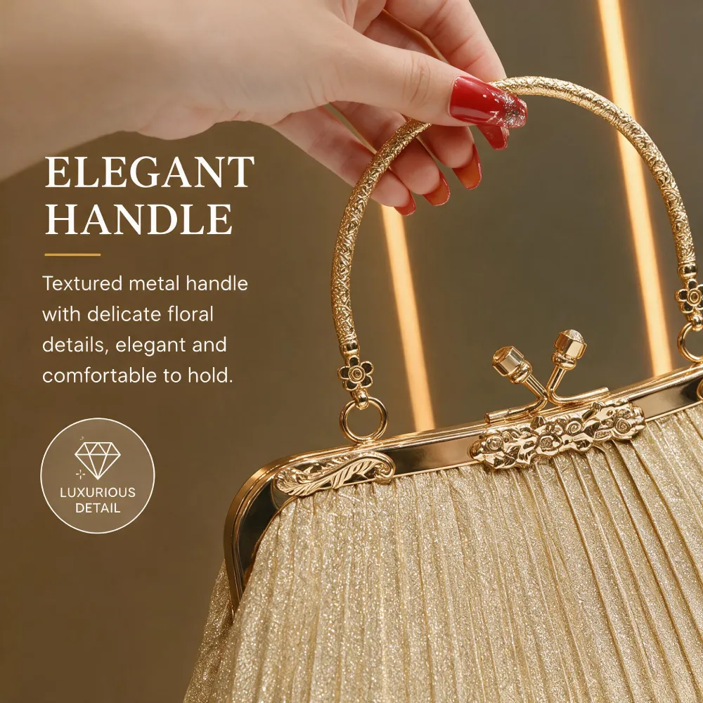 Elegant gold-tone handle women handbag detail