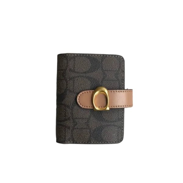 Brown monogram women's wallet with gold clasp
