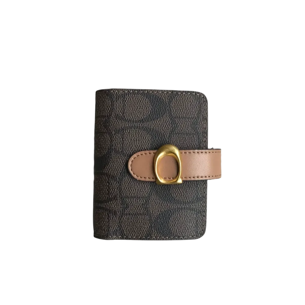 Brown monogram women's wallet with gold clasp