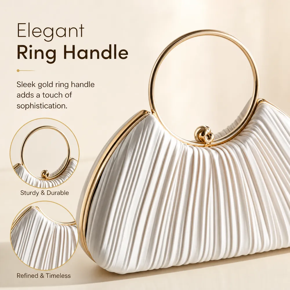 Women handbag with elegant gold ring handle